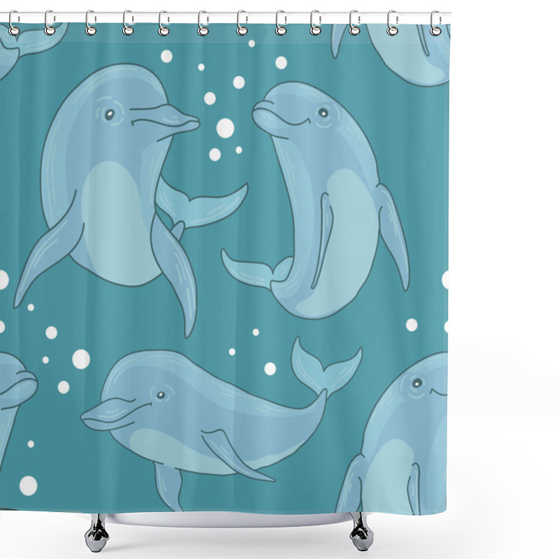 Personality  Cute Blue Dolphins Shower Curtains