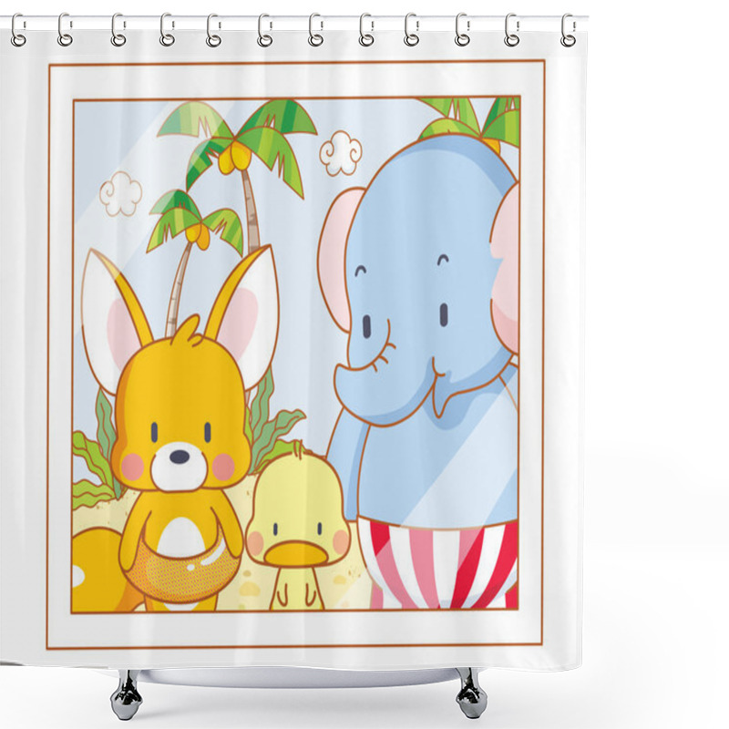 Personality  Cute Cartoon Animals Posing In Photo Shower Curtains