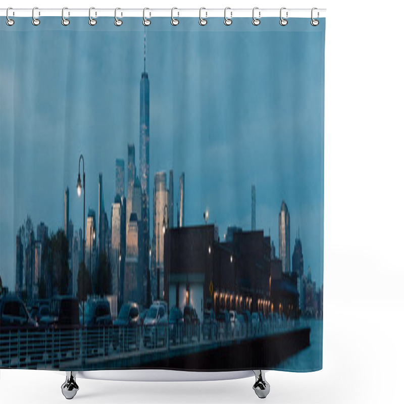 Personality  Evening Cityscape With Cars On Bridge And Modern Skyscrapers Of New York City, Banner Shower Curtains