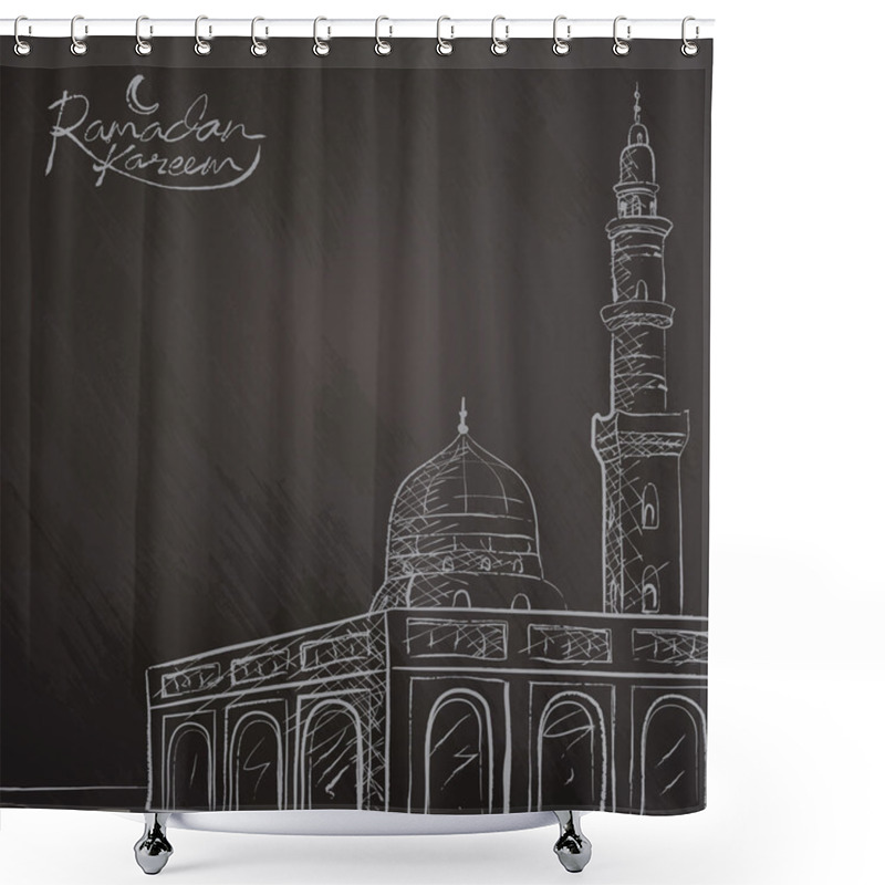 Personality  Ramadan Kareem Background Line Mosque Sketch For Greeting Banner Shower Curtains