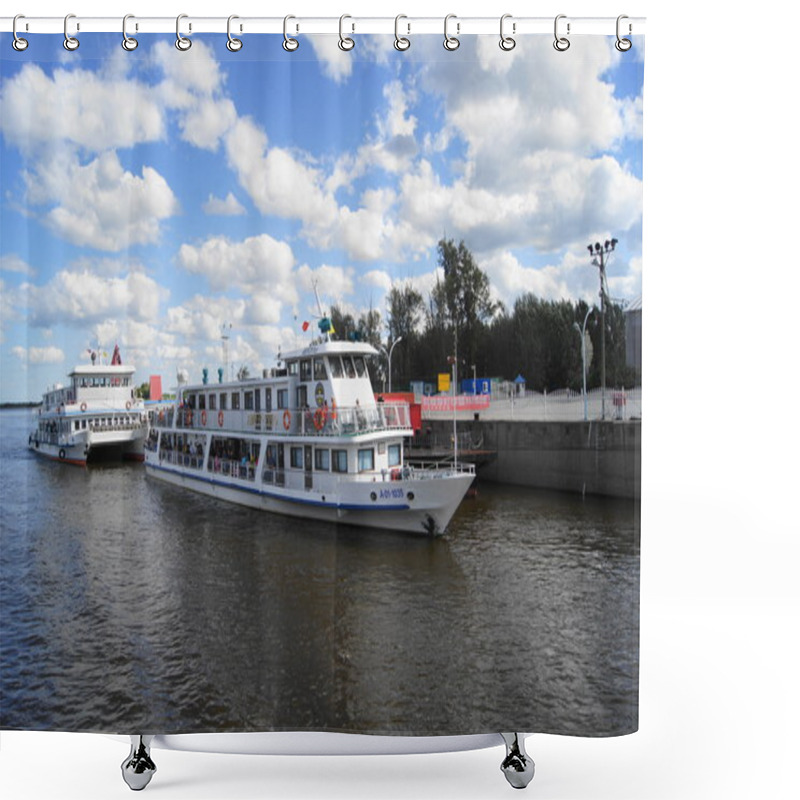 Personality  Russian Ships Are Standing At The Chinese Berth Shower Curtains