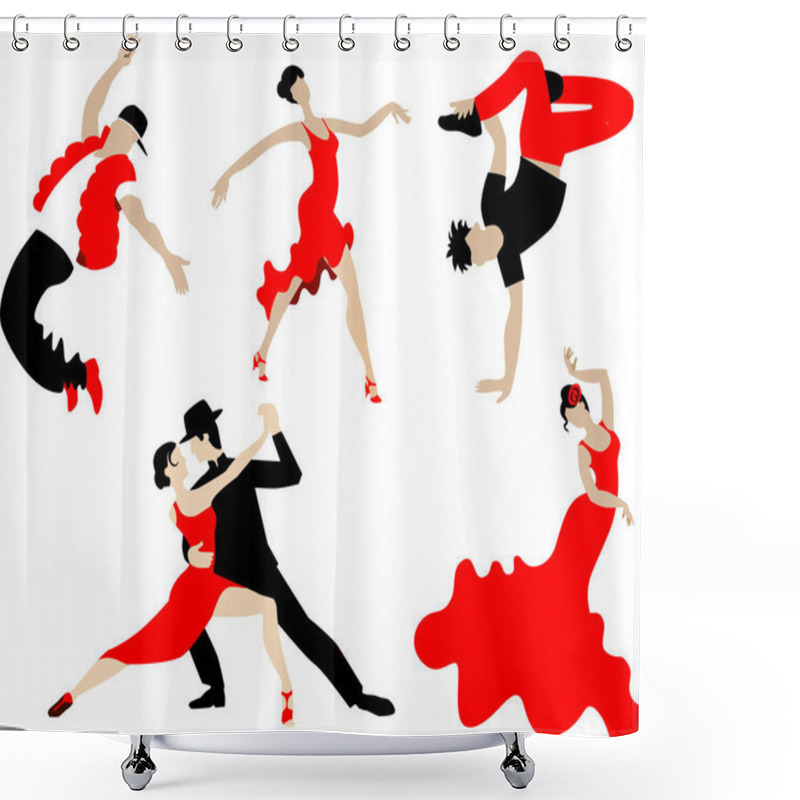 Personality  Set Of Dancing Different Dances Of People In Black And Red. Shower Curtains