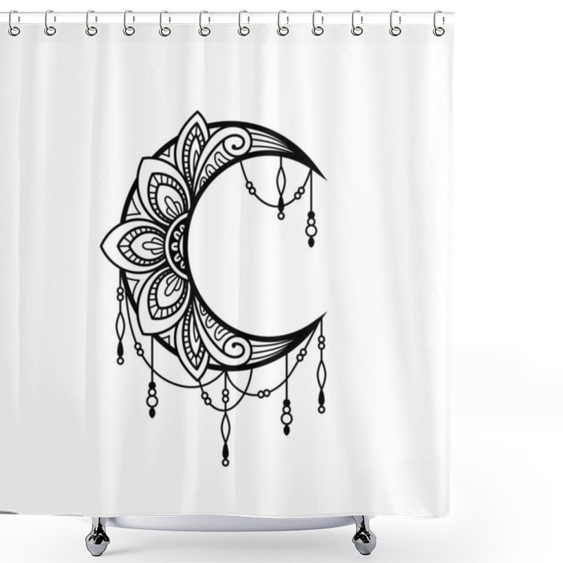 Personality  Crescent Moon Mandala Style, Moon Decoration Element Collection Shower Curtains