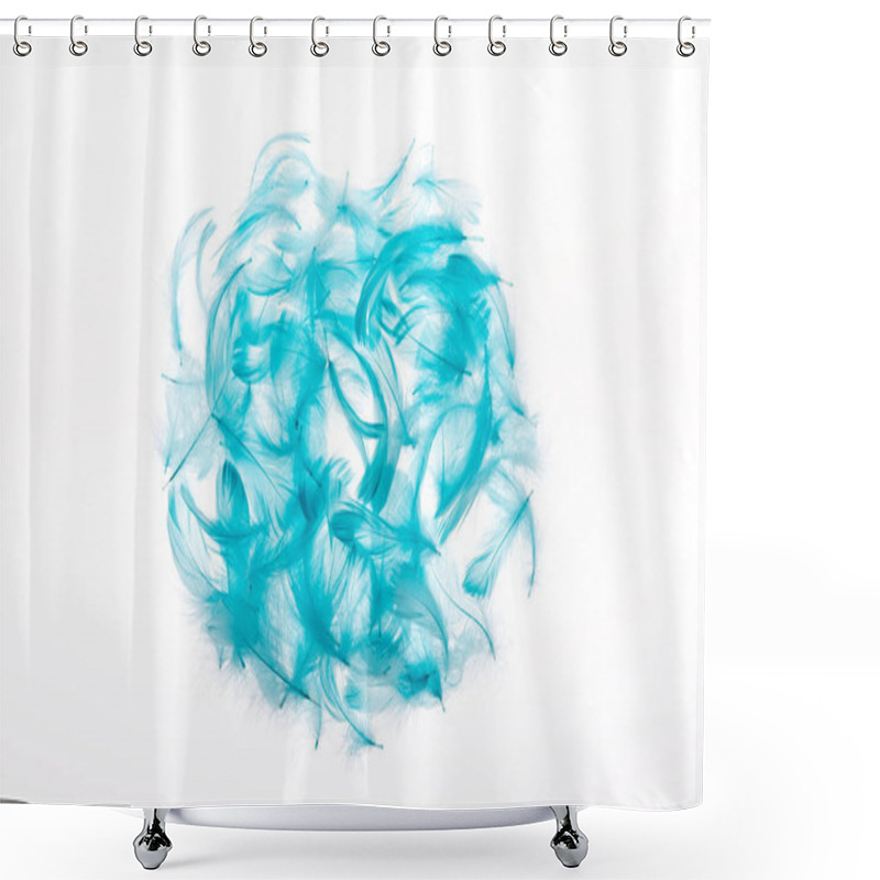 Personality  Circle Of Blue Lightweight And Soft Feathers Isolated On White Shower Curtains