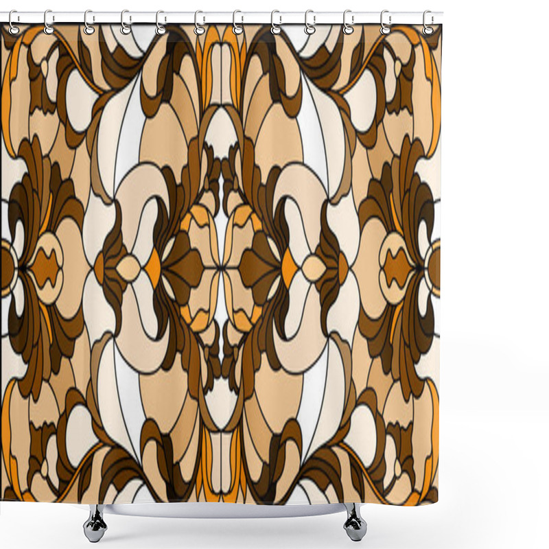 Personality  Illustration In Stained Glass Style With Abstract  Swirls ,flowers And Leaves  On A Light Background,horizontal Orientation, Sepia Shower Curtains