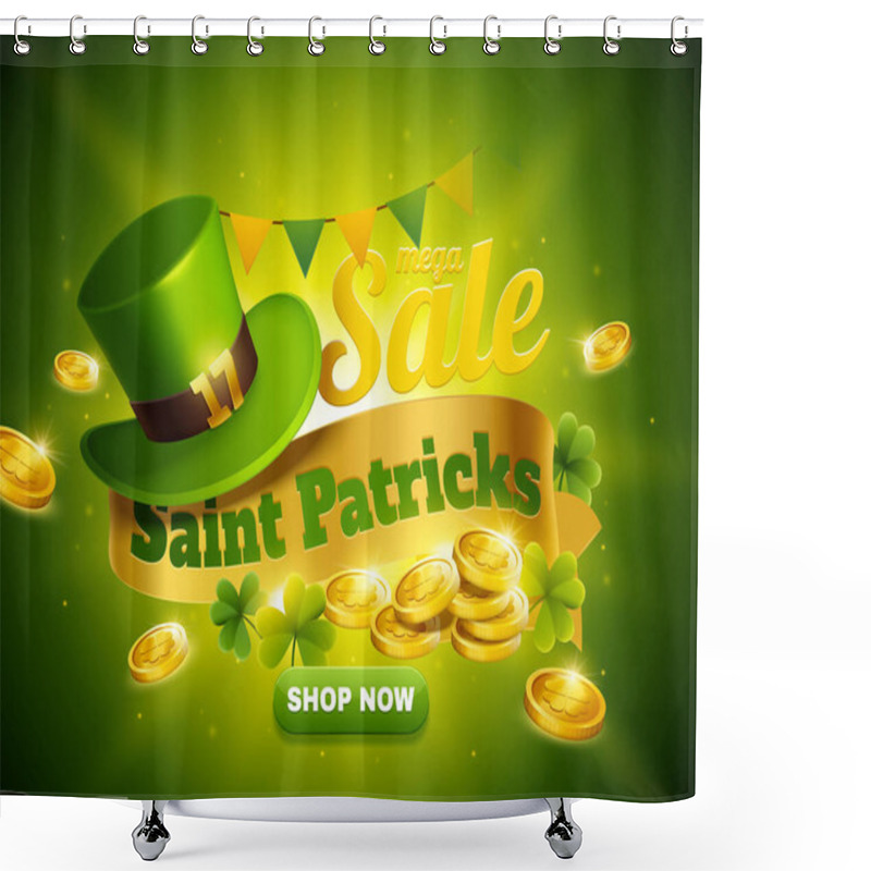 Personality  St. Patrick's Day Sale Popup Ads With Green Leprechaun Hat And Golden Coins Shower Curtains