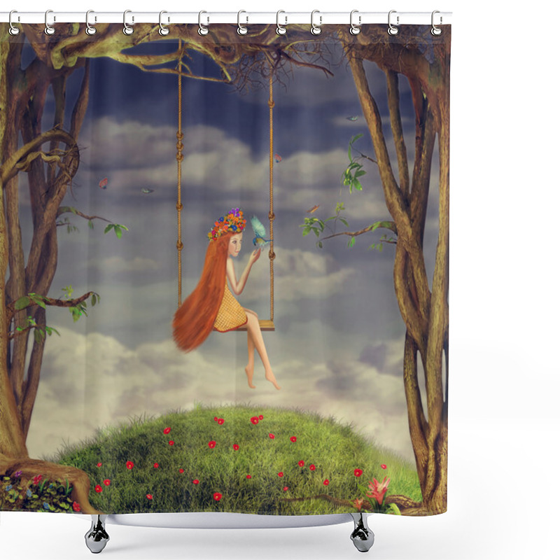 Personality  Young Girl On Swing Shower Curtains