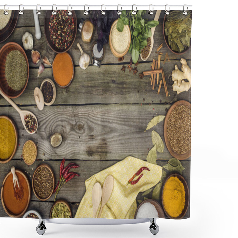 Personality  Table With Spices For Cooking Shower Curtains