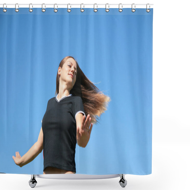 Personality  Girl With Being Fluttered Hair Shower Curtains