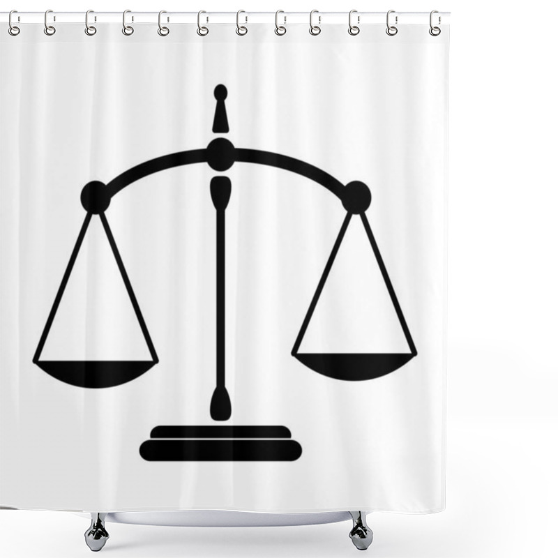 Personality  Justice Scale Balance Old And Ancient. Black And White Illustration. EPS Vector  Shower Curtains