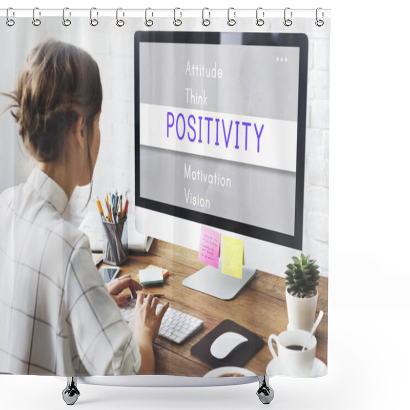 Personality  Girl Working In Studio With Computer Shower Curtains