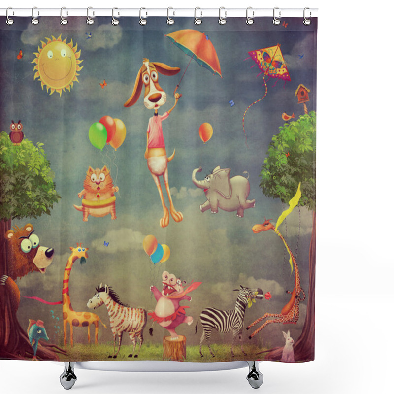 Personality  Cartoon Illustration Of The Animals At The Forest Shower Curtains