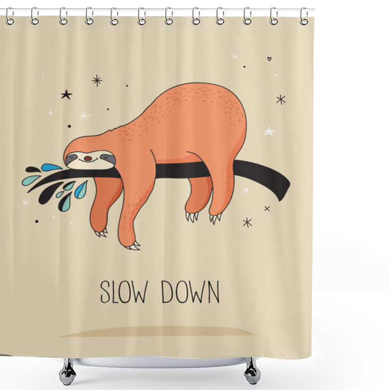 Personality  Cute Hand Drawn Sloths Illustrations, Funny Vector Card Design Shower Curtains