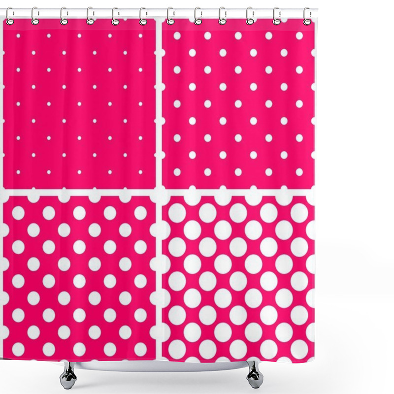 Personality  White Polka Dots On Pink Tile Background Vector Illustration Set. Shower Curtains