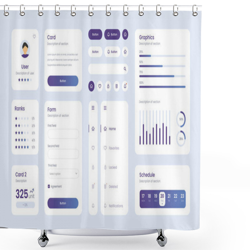 Personality  Light Collection Of Gradient Ui Ux Elements. Ux Dashboard User Panel Template. User Interface, Experience. UI Elements To Book The App. Shower Curtains