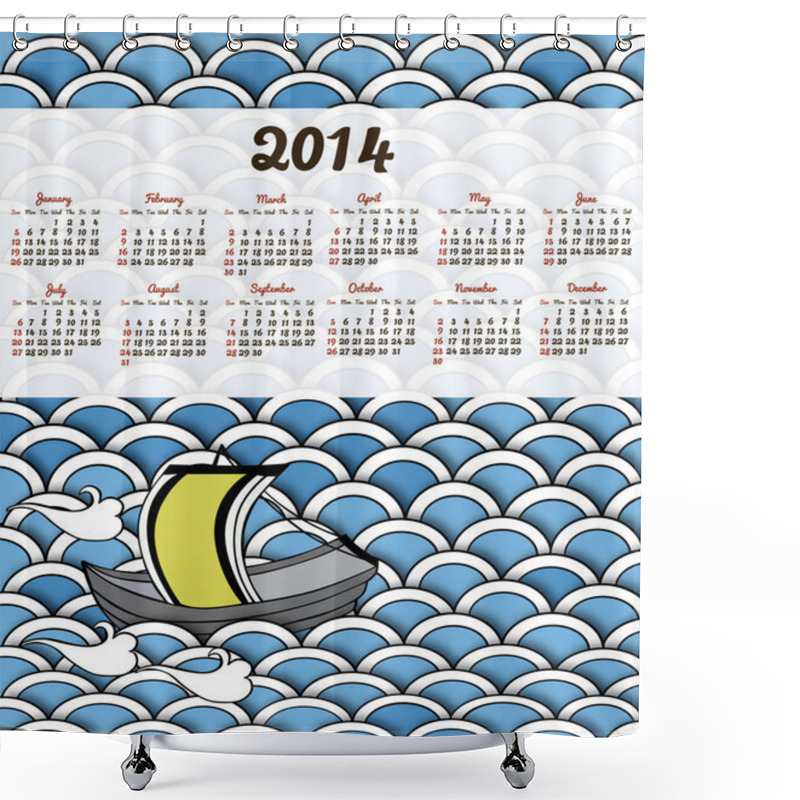 Personality  Calendar 2014 With Traditional Japanese Waves Shower Curtains