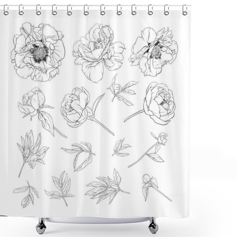 Personality  Peony Flower. Element For Design. Shower Curtains