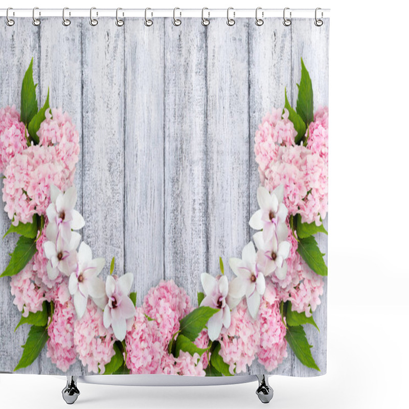 Personality  Magnolia Flowers With Hortensia And Place For Your Text Shower Curtains