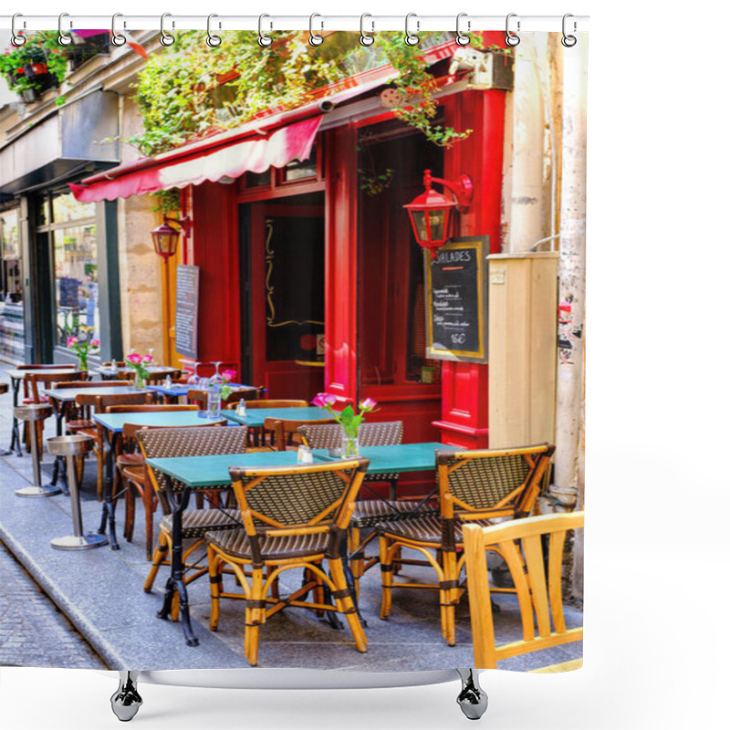 Personality  French Restaurant - Tables And Chairs On The Street - Paris, France Shower Curtains