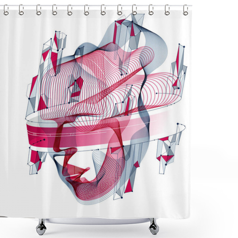 Personality  Technological Evolution Time, Digital Software Soul Of Machine, Human Head Vector Portrait Made Of Dotted Particles Flow In Wave Shapes Lines. Beautiful Futuristic Illustration. Shower Curtains