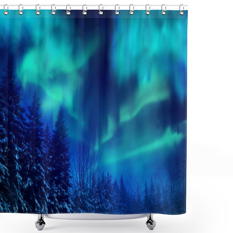 Personality  Northern Lights Over The Forest At Night Shower Curtains