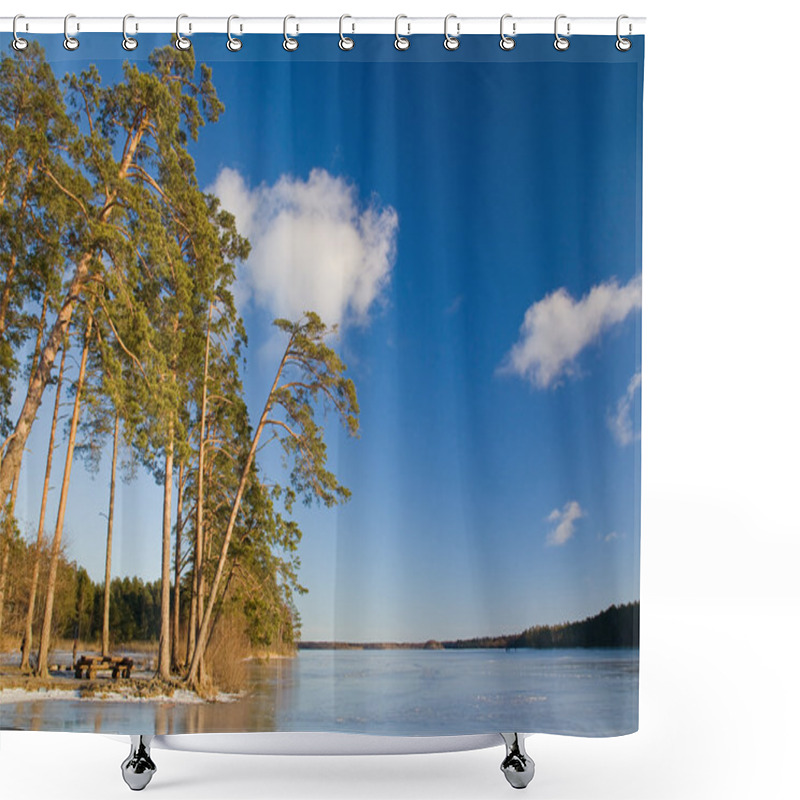 Personality  Frozen Lake And Pine Forest Shower Curtains