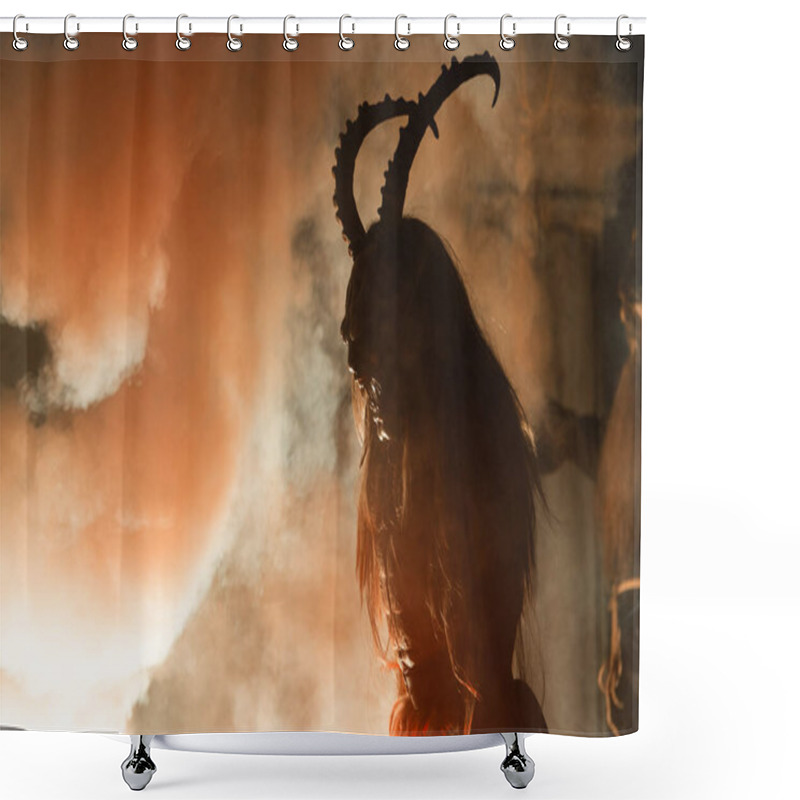 Personality  Krampus. Christmas Devils. Flames. Fire. Waiting For San Nicolo Shower Curtains