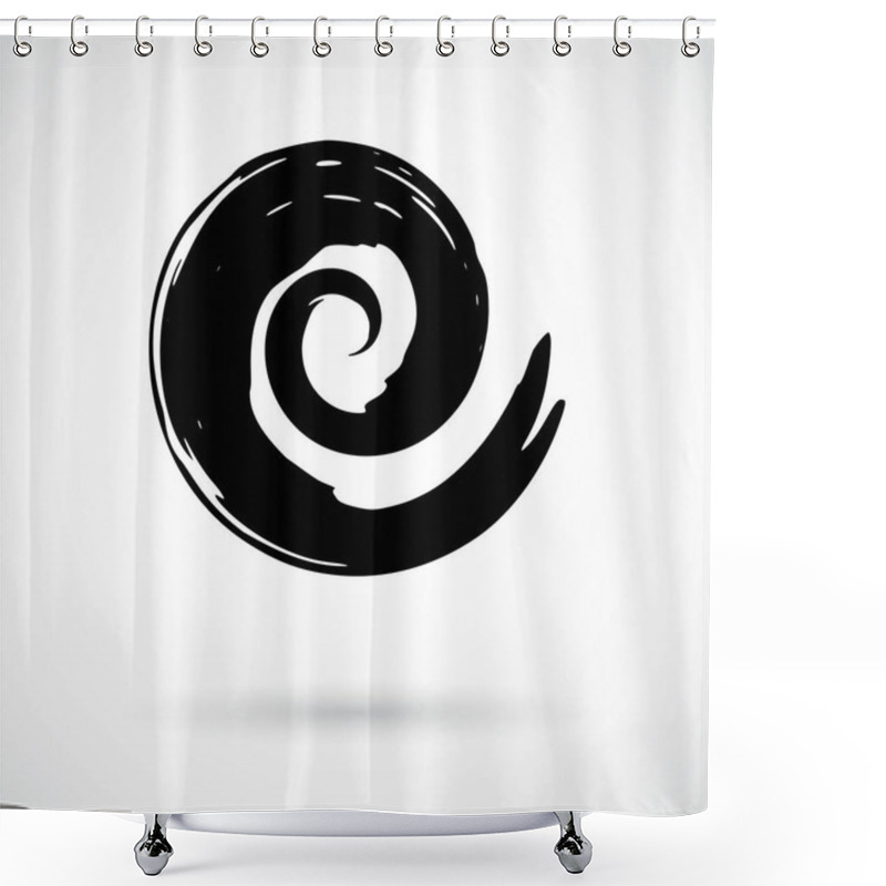 Personality  Spiral Symbol. Hand Painted With Ink Brush. Abstract Decorative Helix Button. Grunge Effect Round Curl Symbol. Cycle, Motion, Rotation Concept. Graphic Design Element. Vector Illustration. Shower Curtains