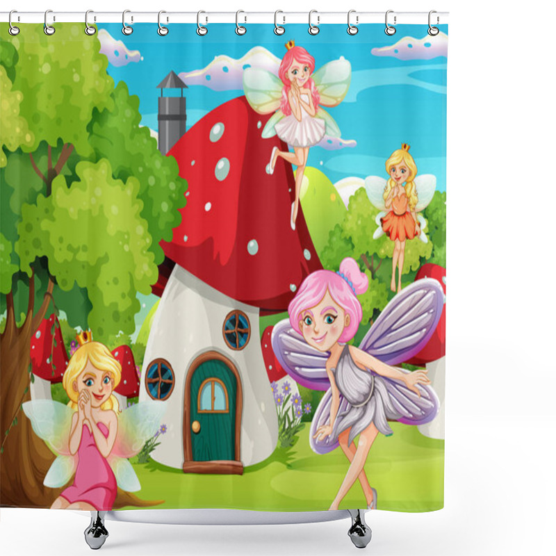 Personality  Fairies At Fantasy Land Illustration Shower Curtains