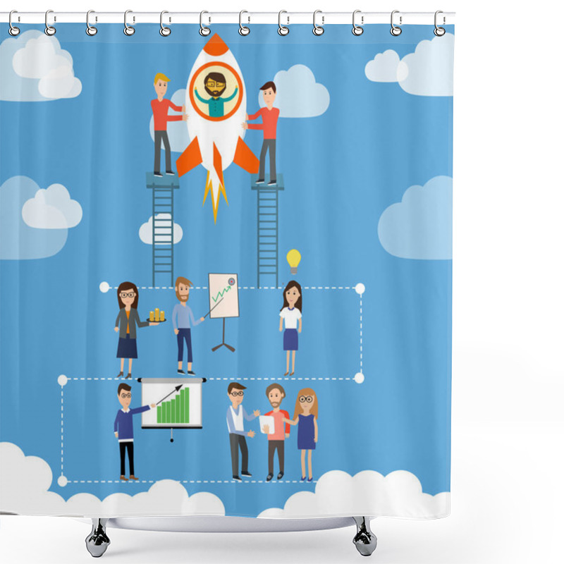 Personality  Start Up Business  Company With Team To Launch The Rocket Vector Shower Curtains