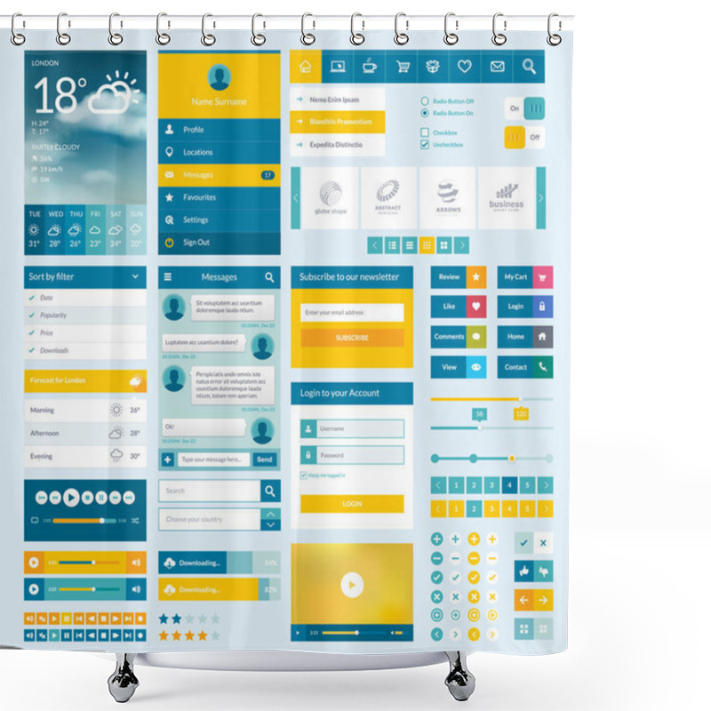 Personality  Set Of Flat Web Elements For Mobile App And Web Design Shower Curtains