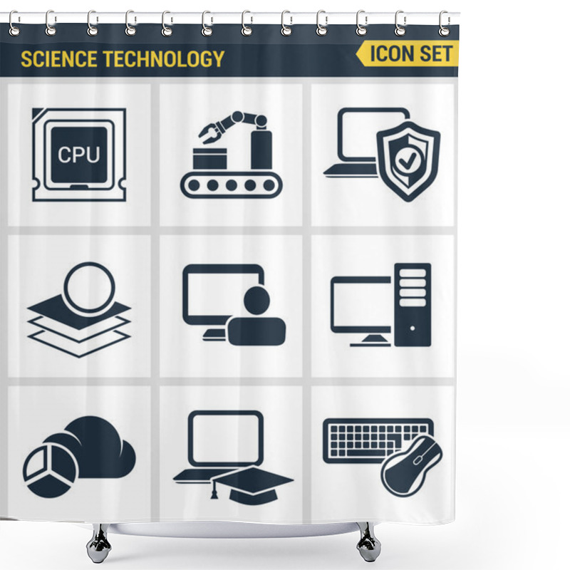 Personality  Icons Set Premium Quality Of Data Science Technology, Machine Learning Process. Modern Pictogram Collection Flat Design Style Symbol Collection. Isolated White Background. Shower Curtains