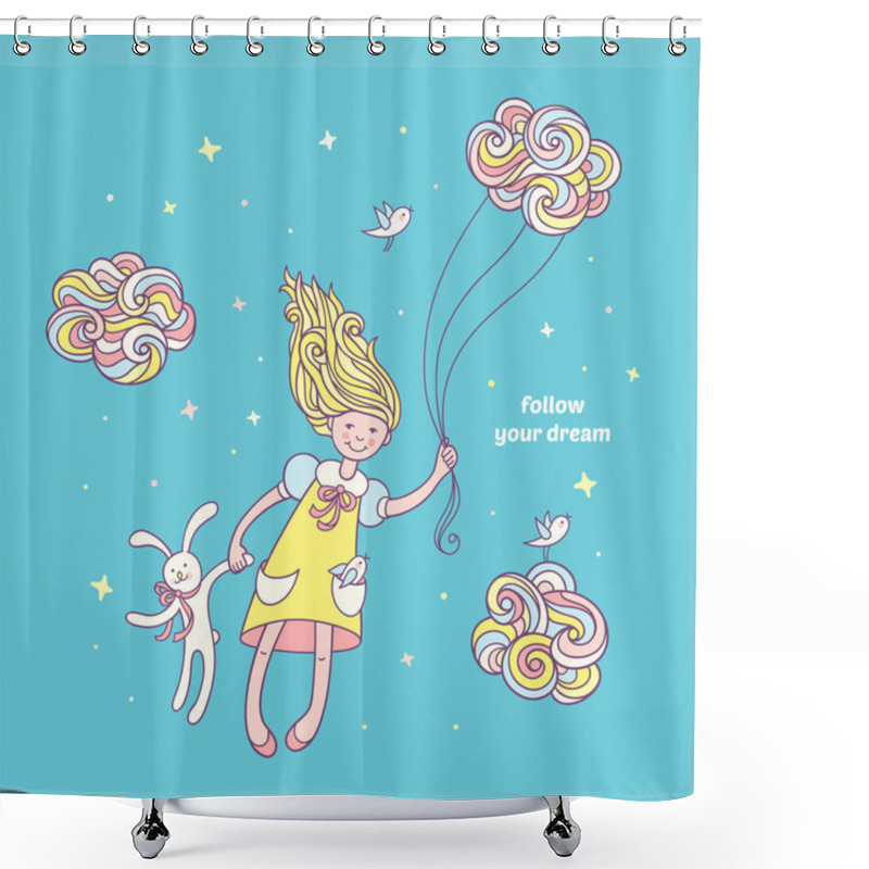 Personality  Girl With A Bunny Toy Shower Curtains