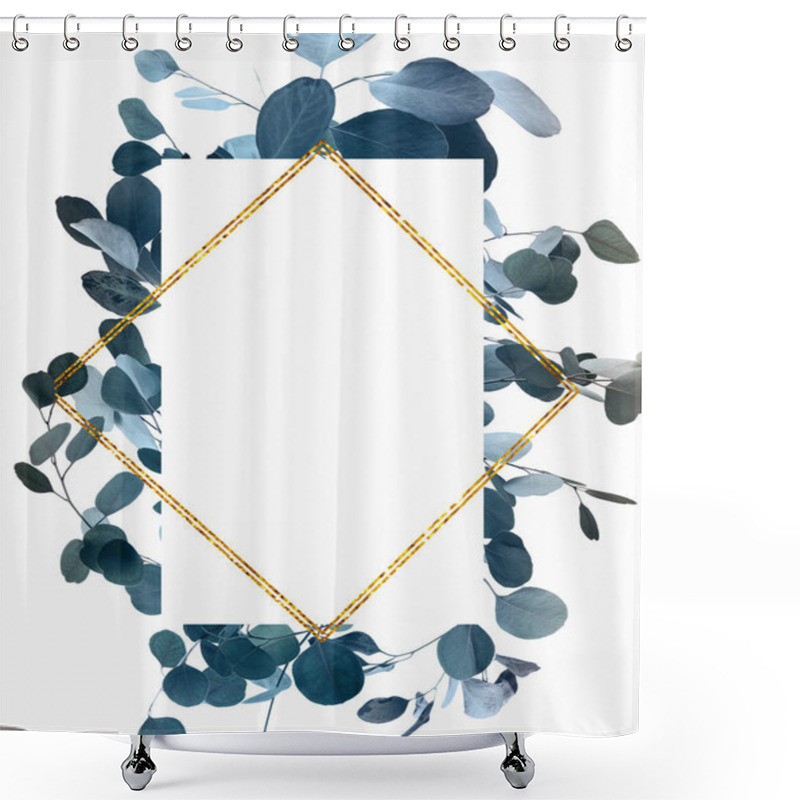 Personality  Floral Design With Green Eucalyptus Leaves And Golden Frame Shower Curtains