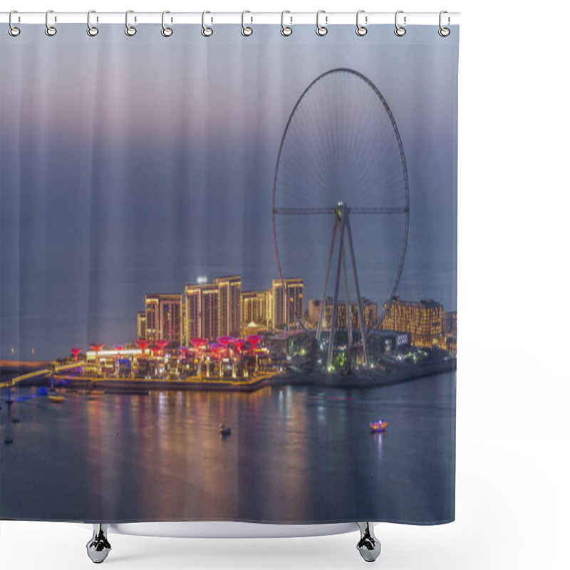 Personality  Bluewaters Island In Dubai Aerial Day To Night Timelapse After Sunset. Shower Curtains