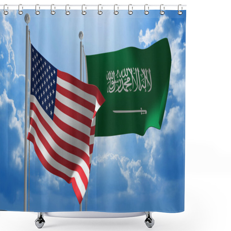 Personality  United States And Saudi Arabia Flags Flying Together For Diplomatic Talks Shower Curtains