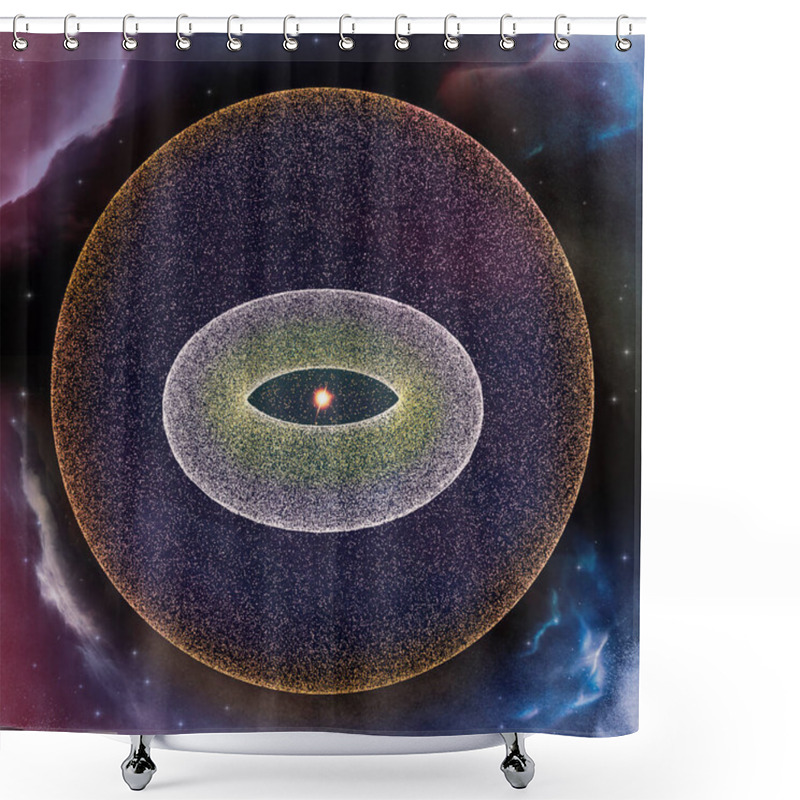 Personality  The Oort Cloud Is A Theoretical Cloud Of Predominantly Icy Planetesimals Proposed To Surround The Sun, It Lie Beyond The Heliosphere And In Interstellar Space. Kuiper Belt And Outer Solar System Planetary Orbits. 3d Render Shower Curtains