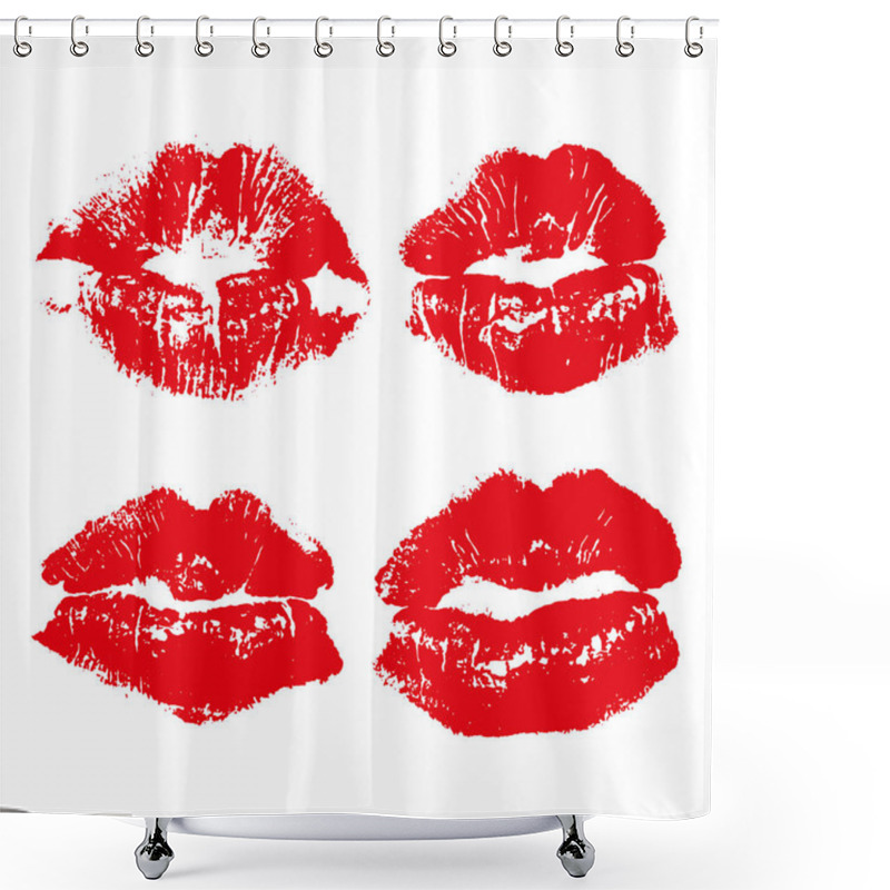 Personality  Set Imprint Kiss Red Lips Isolated On White Background Shower Curtains