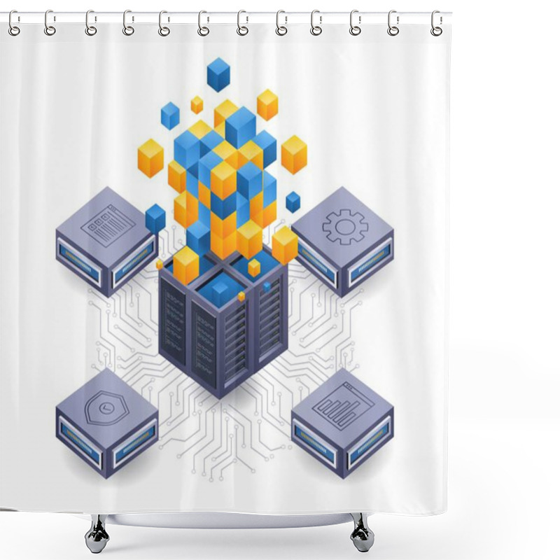 Personality  Blockchain Network Server Technology Isometric Flat Illustration Shower Curtains