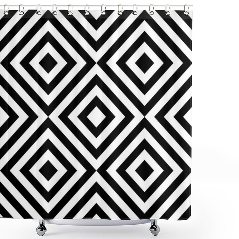 Personality  Geometric Black And White Diamond Pattern. Repeating Design Of Intersecting Lines Creating Nested Squares. Shower Curtains