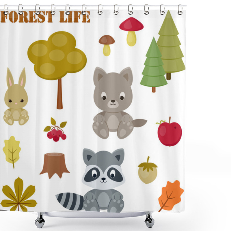 Personality  Forest Life Icons Set Shower Curtains