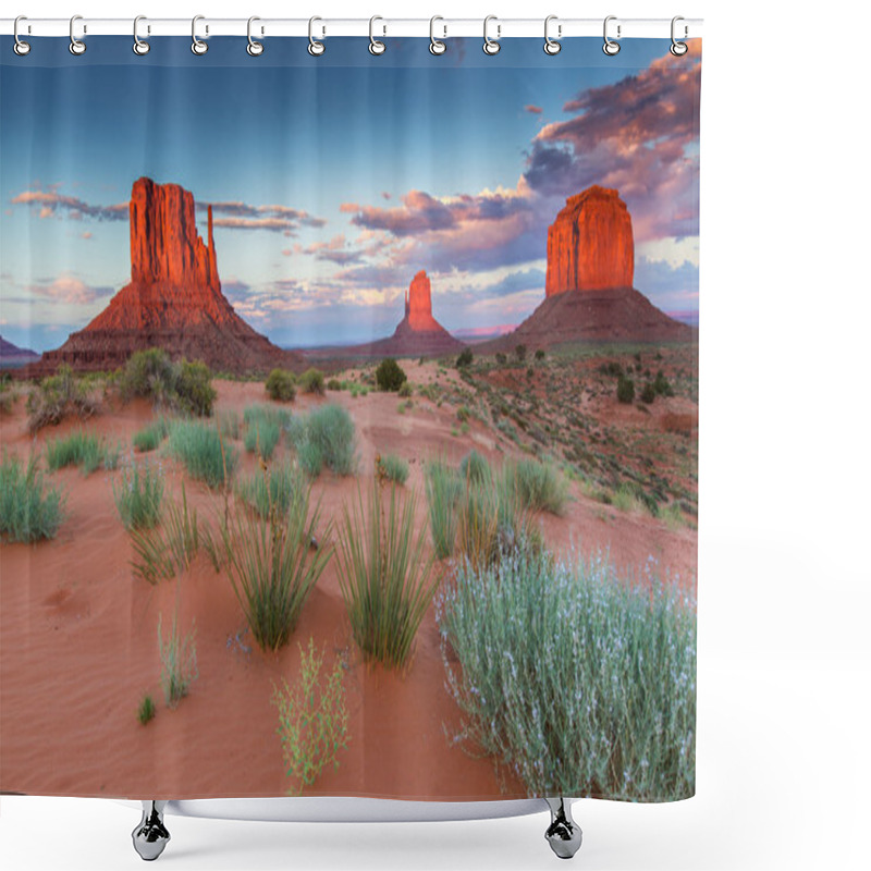 Personality  Monument Valley, Arizona, Scenery, Profiled On Sunset Sky Shower Curtains