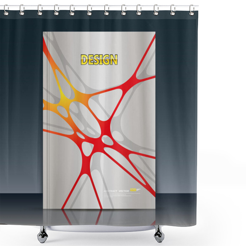 Personality  Abstract Composition. Red, Orange Lines Font Texture. Interlocking Section Trademark Construction. Grey A4 Brochure Title Sheet. Creative Figure Logo Icon. Commercial Offer Banner Form. Ad Flyer Fiber Shower Curtains