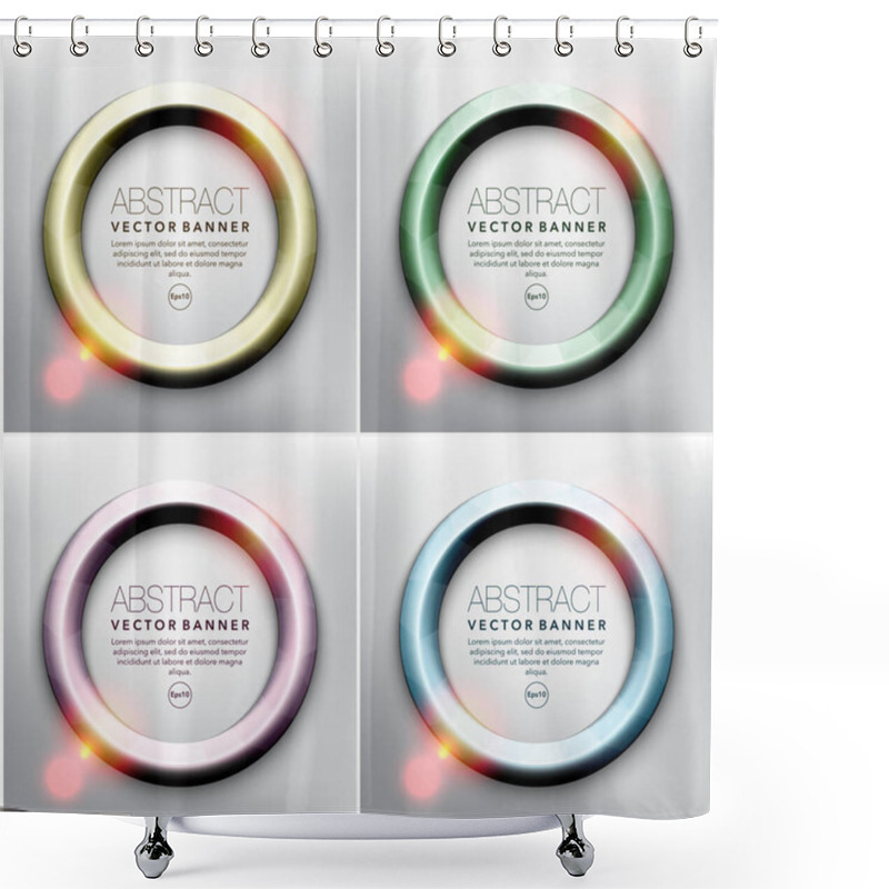 Personality  Abstract Circle Banner Set Of 4. Round Frames In 4 Different Pastel Colors. Frames With Shiny Lights. Isolated On The Light Panel. Each Item Contains Space For Own Text. Vector Illustration. Eps 10. Shower Curtains