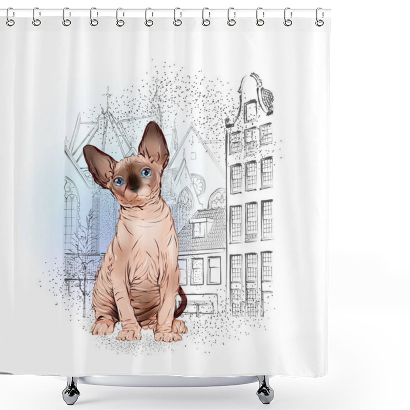 Personality  Sphinx Cat In The Old European City Shower Curtains