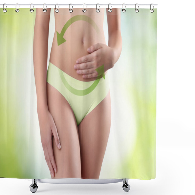 Personality  Woman Hands On Belly With Green Arrow Shower Curtains