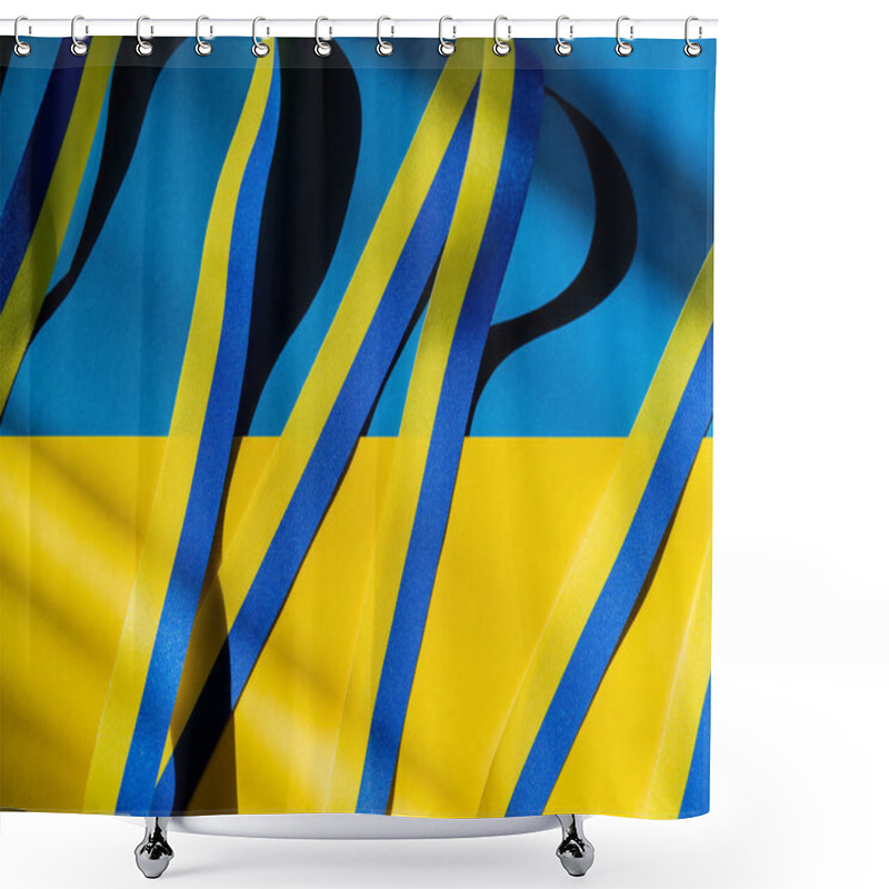 Personality  Top View Of Blue And Yellow Ribbon With Shadow On Ukrainian Flag Shower Curtains