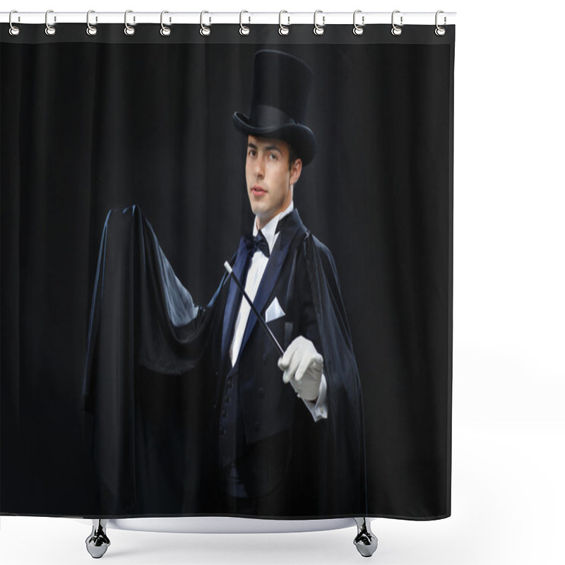 Personality  Magician In Top Hat With Magic Wand Showing Trick Shower Curtains