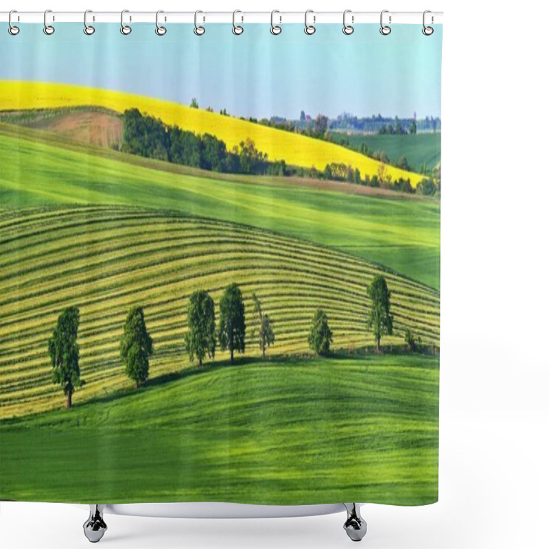 Personality  Beautiful Landscape With Spring Nature. Waves On The Field. South Moravia - Moravian Tuscany - Czech Republic Europe.. Shower Curtains