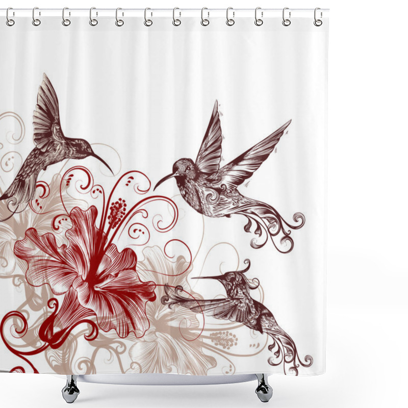 Personality  Floral Background With Hummingbirds And Hibiscus Flowers Shower Curtains